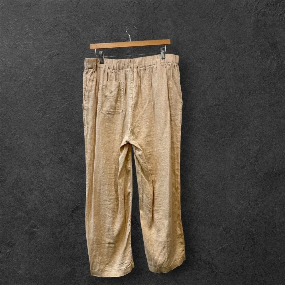 Quince Womens 100% European Linen Wide Leg Pants Driftwood Beige L 25in Inseam